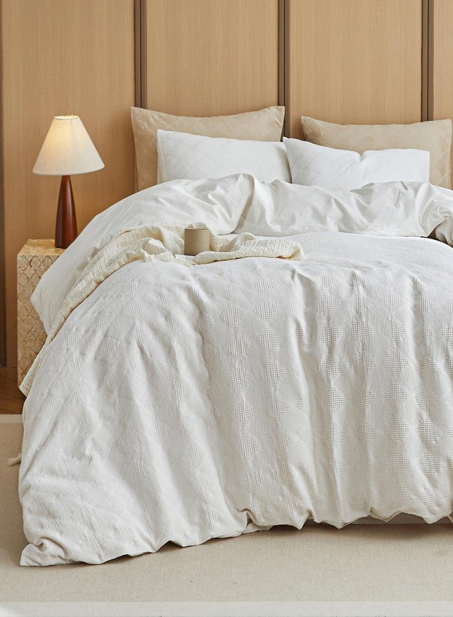 BISELINA 100% Cotton Waffle Weave Duvet Cover Set Full Size 3 Pieces (1 Duvet Cover 78"x86", 2 Pillowcases) Soft Breathable Durable Chic Bedding Set for All Season - White, Full Size - Image 1